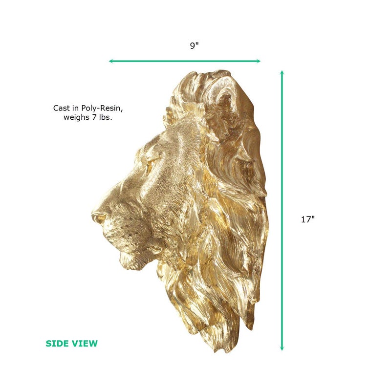 Wallcharmers Wall Charmers Lion in Gold - Faux Head Bust Mounted Fauxidermy Decorative Fake Resin Animal Mount Taxidermy Replica Decor Art - Image 5